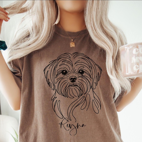 Camiseta personalizada para Shih Tzu, Comfort Colors®, camiseta personalizada para mamá de perro Shih Tzu, camiseta con arte lineal para mamá de perro, camiseta minimalista para regalo de amante de los perros