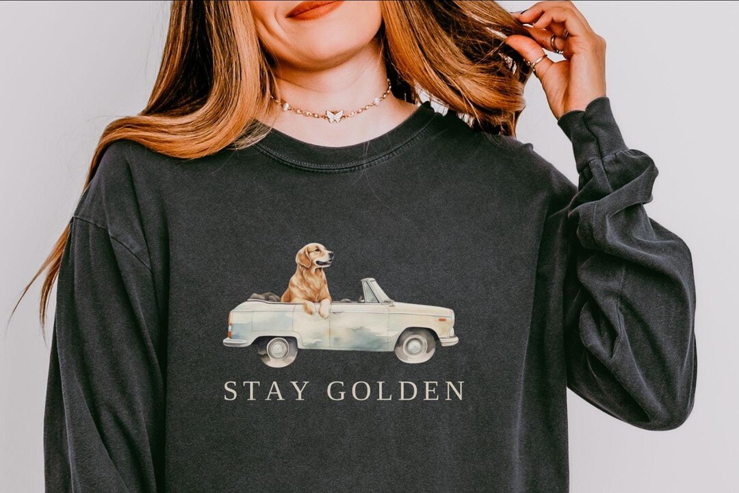Golden Retriever Shirt, Long Sleeve Comfort Colors®, Golden Vintage Car ...