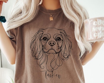 Custom Cavalier King Charles Spaniel Shirt,Comfort Colors® Personalized Dog Mom Shirt, Minimalist Line Art T-Shirt for Dog Mom