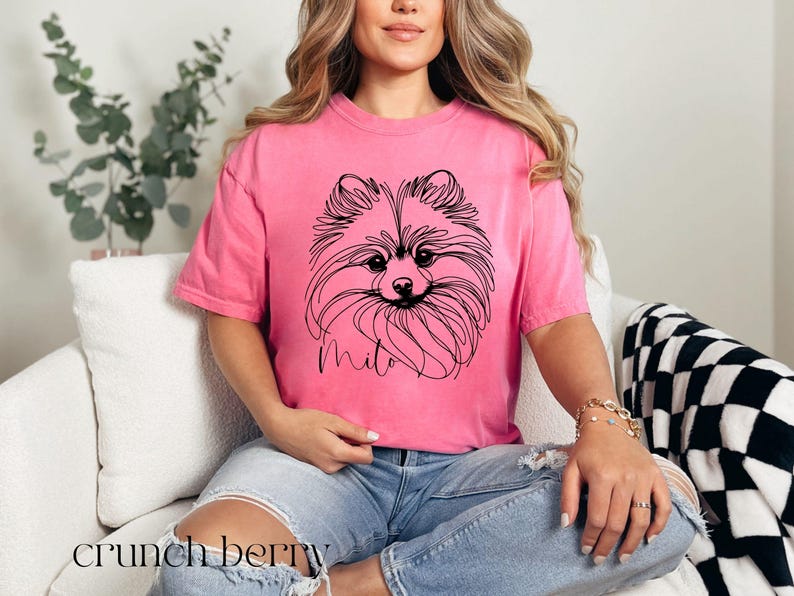 Camisa personalizada de Pomerania, Comfort Colors®, camiseta personalizada para mamá de perro Pom, camiseta con arte lineal para mamá de perro, camiseta minimalista para amantes de los perros Crunchberry