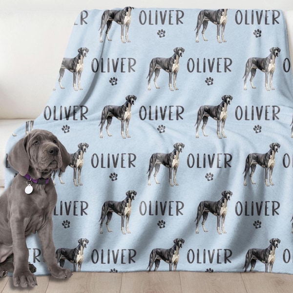 Custom Great Dane Dog Blanket,Dog Name Blanket,Custom Pet Blanket,Custom Watercolor Great Dane Blanket,Personalized Dog Blanket Gift