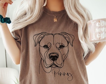 Camiseta personalizada de Pitbull, Comfort Colors®, camiseta personalizada para mamá de perro Pittie, camiseta con arte lineal para mamá de perro, camiseta minimalista para amantes de los perros