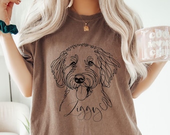 Custom Labradoodle Shirt, Comfort Colors® Personalized Doodle Dog Mom Shirt, Line Art T-Shirt for Dog Mom, Minimalist Shirt for Dog Lover