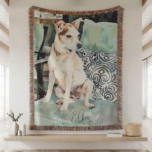 Custom Watercolor Pet Woven Throw Blanket, Personalized Cotton Accent Throw, Wall Tapestry Blanket, Dog Photo Blanket, Pet Memorial Gift image 5