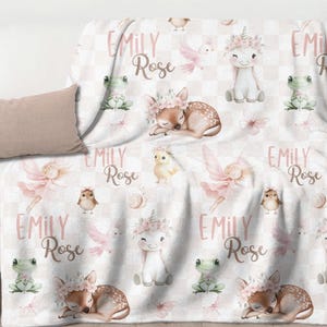 Child&#39;s Personalized Woodland Fairies Blanket, Custom Girl Name Blanket, Fairy Baby Girl Blanket,Pink Fairy Decor, Child&#39;s Birthday Gift