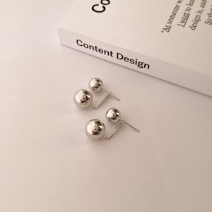 Duo Silver Ball Earrings Double Sphere Earrings Minimalist Earrings Sliver Ball Earrings Dainty Sliver  Earrings Gift for Her Sliver Earring