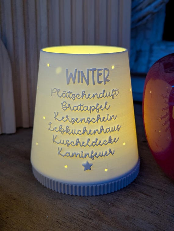 Windlicht Winter Weihnachten – 3D Druck PLA – LED Teelichthalter Winterdeko  Deko –Tischdeko Geschenk, ausgefallene Weihnachtsdeko