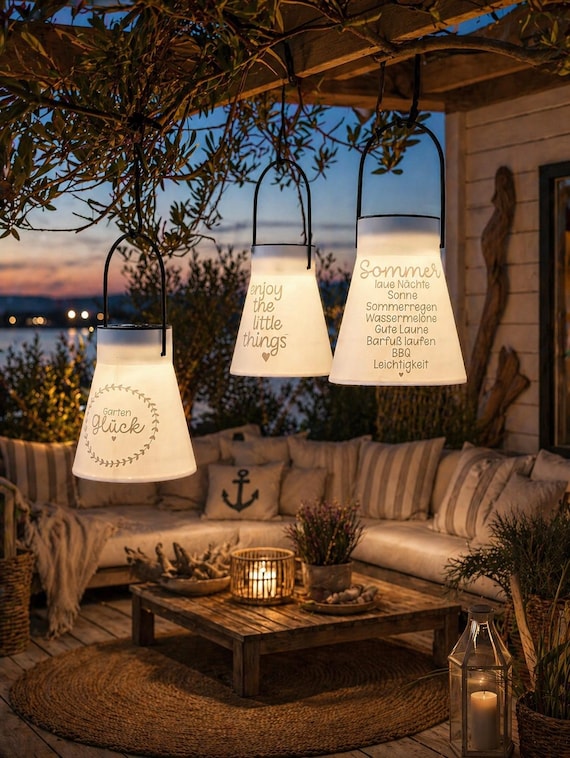 Solarlampe Solar Hängelampe | Boho Gartenlampe mit LED | Dekolampe für Terrasse & Balkon | Outdoor Windlicht aus PLA Sommerdeko Terrasse
