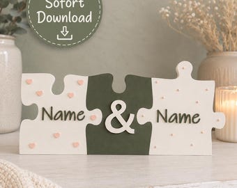 Personalized Puzzle Name Badges – 3D Print File (STL & 3MF) | Unique Gift | Wedding Gift | Valentine's Day | Anniversary