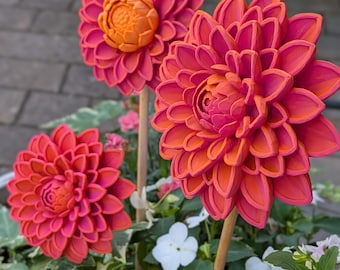 Dahlia Blossom SET STL File | 3D Printed Flower with Base | STL & 3MF Download | Flower Stakes Decoration | Small Business License garden decoration stl
