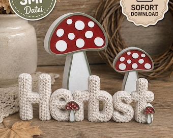 Autumn lettering STL 3MF + BONUS knitted pumpkin | 6 autumn decoration 3D print files | Knitted look decoration | Instant download