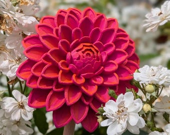 Dahlia blossom STL file | 3D printed flower with base | 2 sizes | STL & 3MF download | Flower stake decoration | Small business license