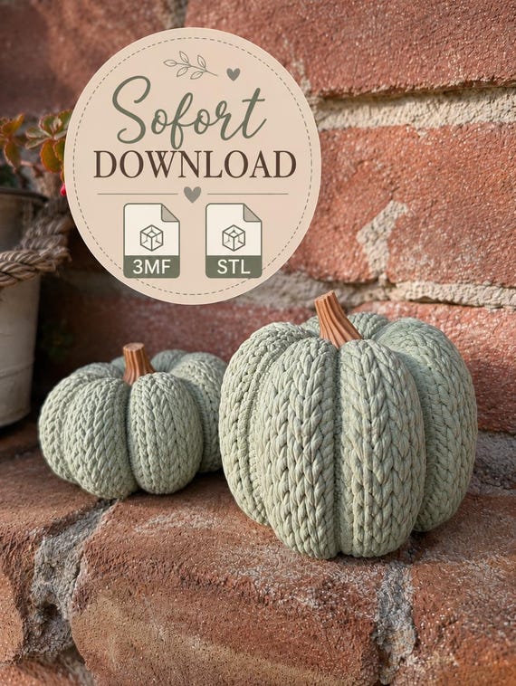 3D Druckdatei Strick-Kürbis Set (2 Modelle) | STL & 3MF | Herbstdeko | Pumpkin STL | Fall Decor | Digital Download | Kleingewerbe-Lizenz