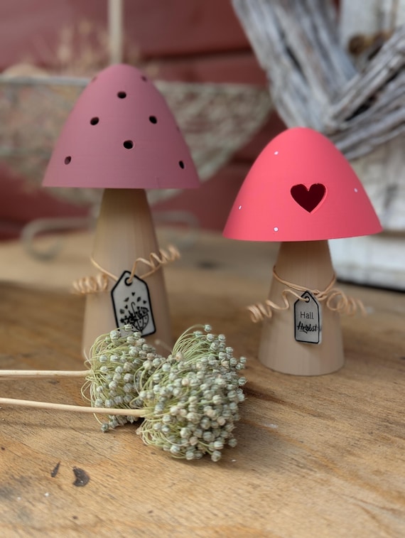 3D-Druck Deko-Pilz aus PLA  Herz- oder Lochmuster  LED Ballonlicht Lampe Handgemachte Herbstdeko  Geschenkidee