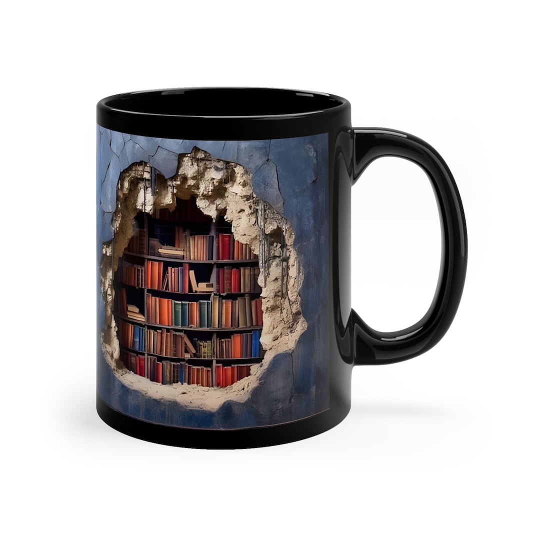 3D Books Mug, 3D Bookshelf Mug, 3D Book Lover Mug, 11oz Mug, Coffee Mug