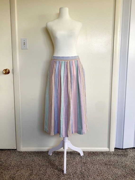 Vintage 1980s Candy Stripe Pastel Midi Skirt