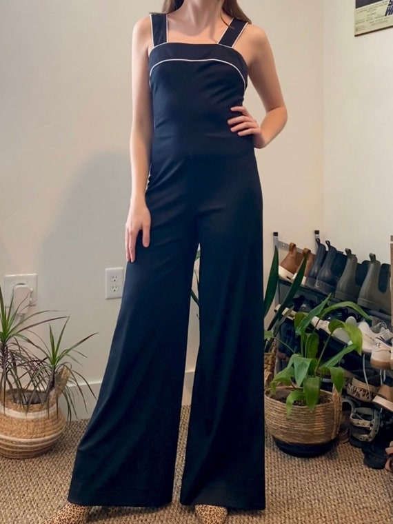 Vintage Black Wide-Leg Jumpsuit - image 4