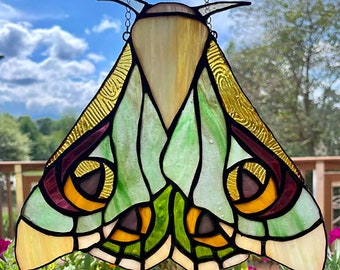 Rainbow Moth Stained Glass Suncatcher