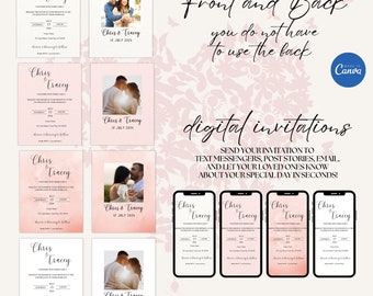 Migliora il tuo matrimonio moderno con il pacchetto di inviti personalizzabili: inviti fotografici personalizzati, design minimalisti, opzioni digitali contemporanee