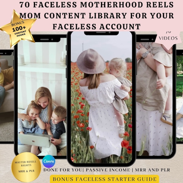 Faceless Social Media REELS Master Resell Rights, PLR Instagram Template, Aesthetic Videos, Done For You, Motherhood Reals, Listing Mockup