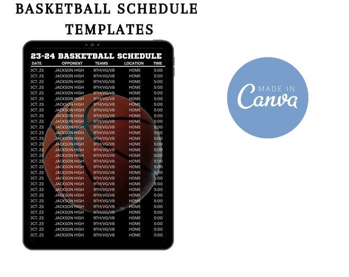 Editable Basketball Schedule Template DIY Canva Basketball Schedule Printable Basketball Team