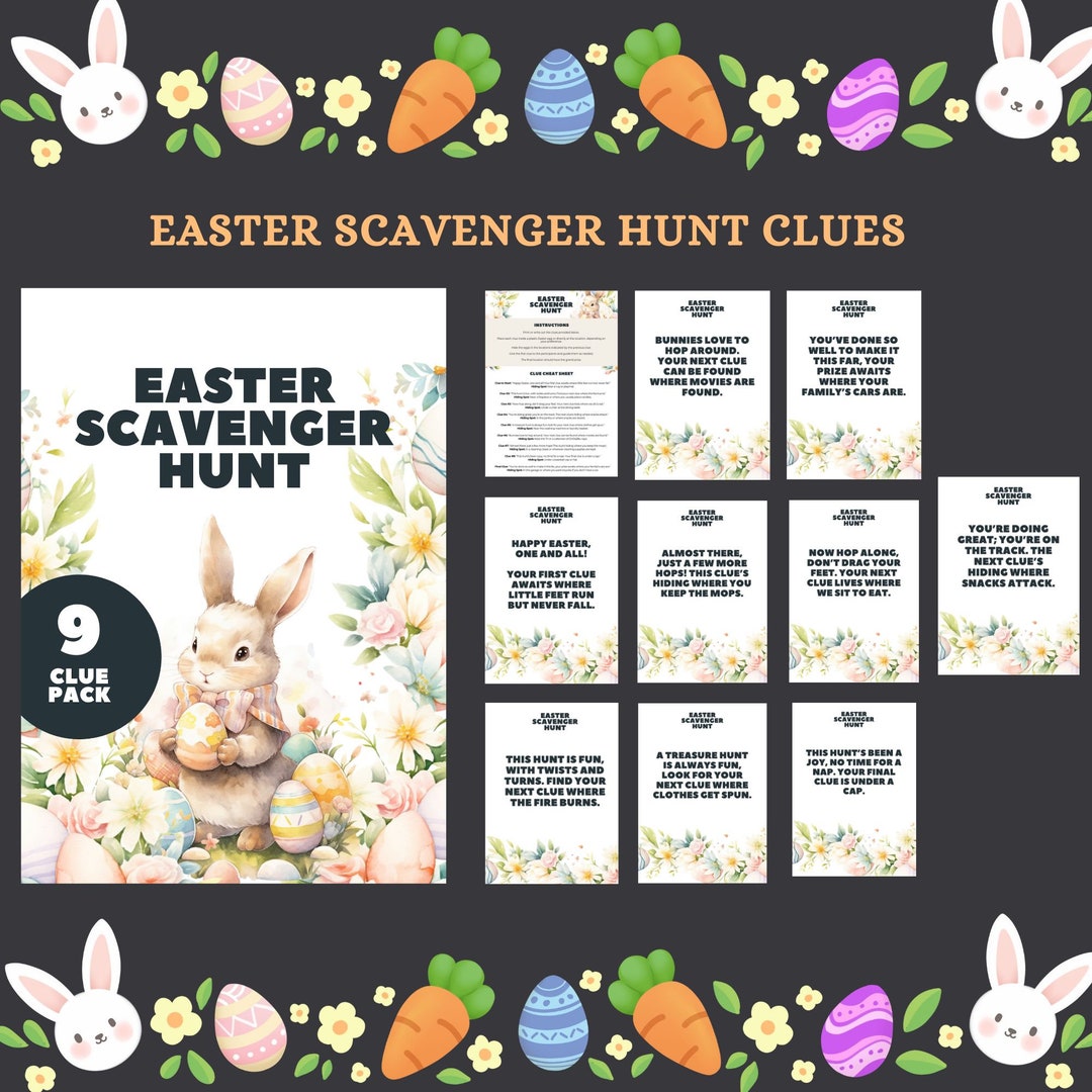 Easter Scavenger Hunt for Kids, Easter Hunt Clues, 14 Clue Treasure