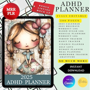 2025 ADHD Planner: Adult Organizer with Resell Rights (Canva Template)