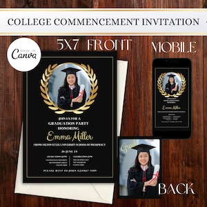Modern Minimalist Graduation Invitation Template 5x7 (Printable)
