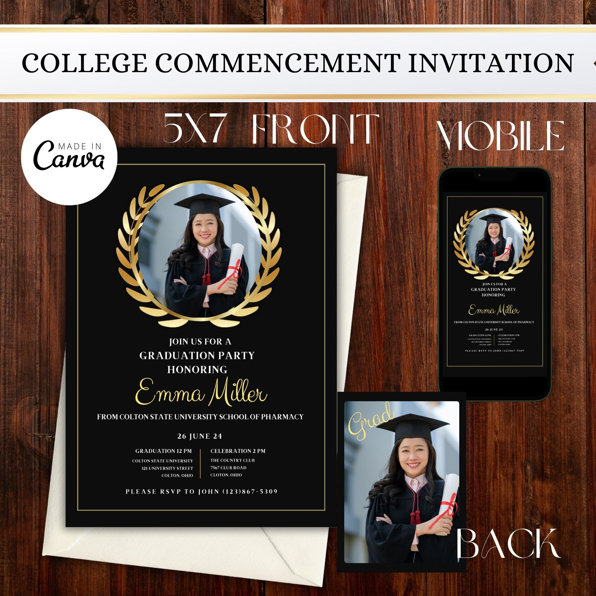 Collage Graduation Invitation 5x7 Template, Modern Minimalist Grad ...