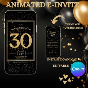 Digital 30th Birthday Invitation, 30th E-Invite, 30th Birthday Evite, 30th Party Invitation, Digital 30th Invitation, Video invitation.
