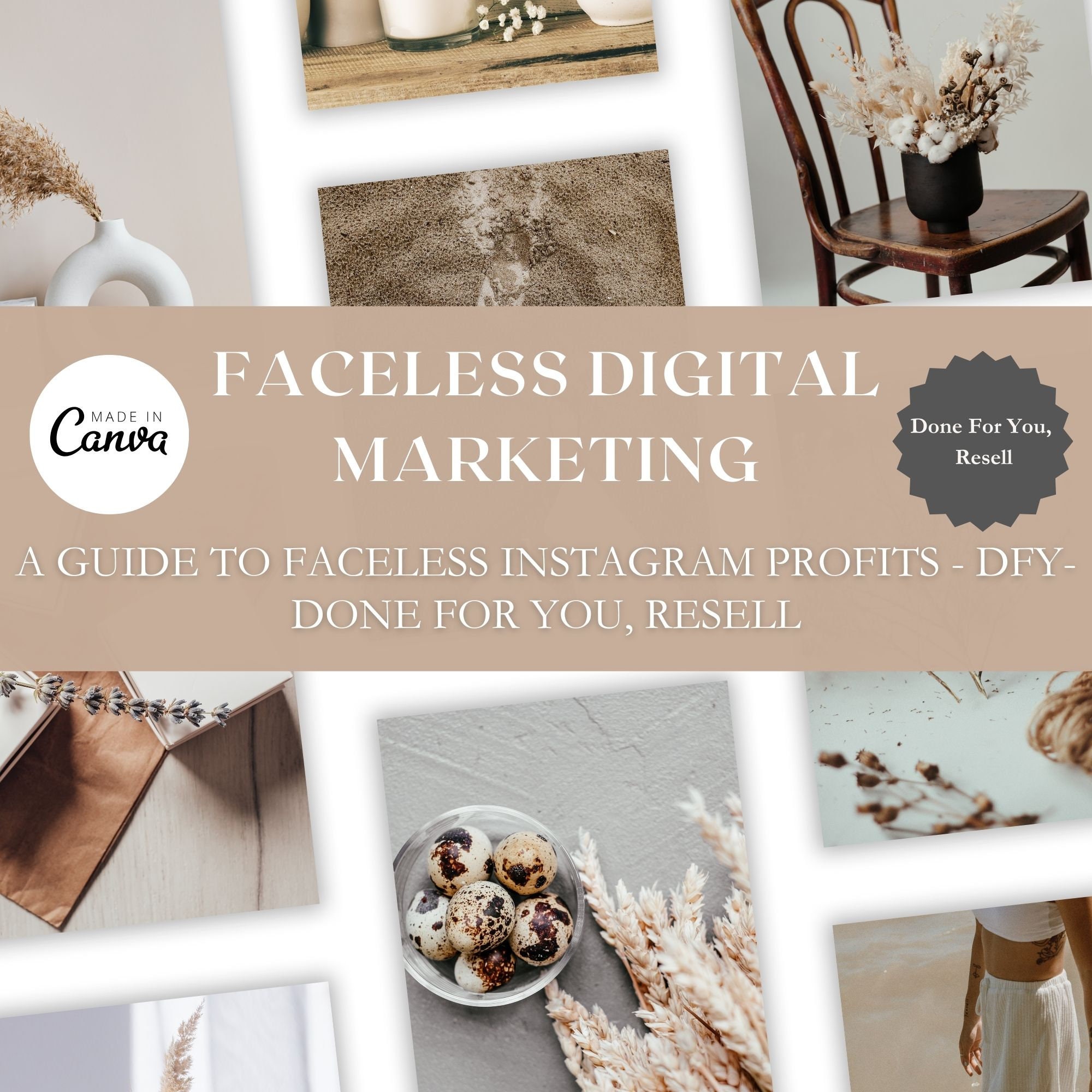 store product block Faceless Digital Marketing: A Guide to Faceless Instagram Profits - DFY- Done For You, Resell. With Bonus Canva Book poster