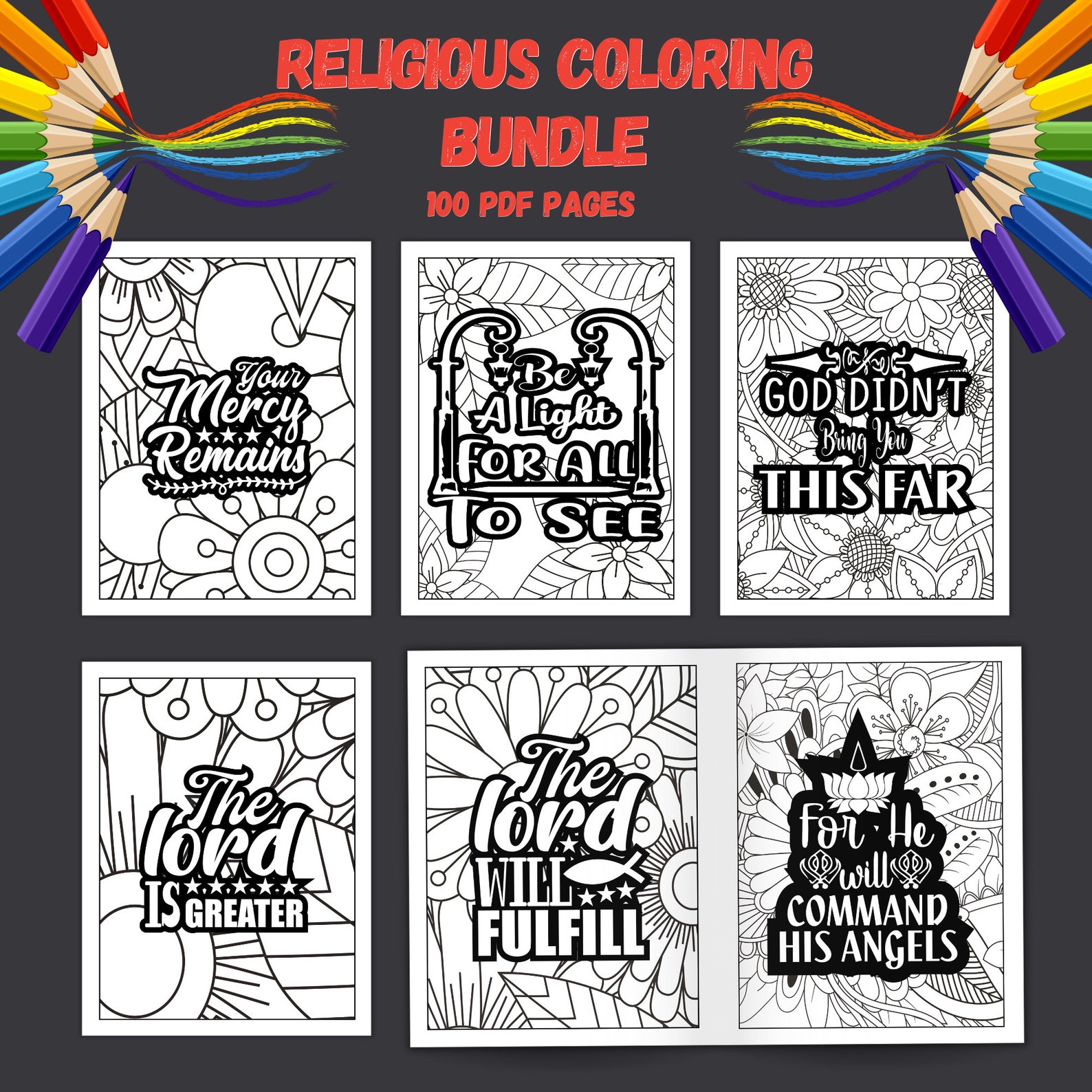 1OO Bible Verse Coloring Pages Printable Bundle for Relaxation and