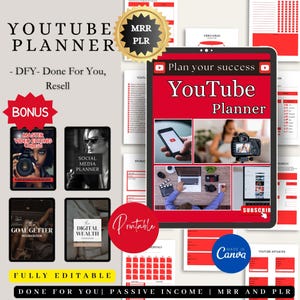 YouTube Planner: Social Media Content Calendar (MRR PLR Digital Product)