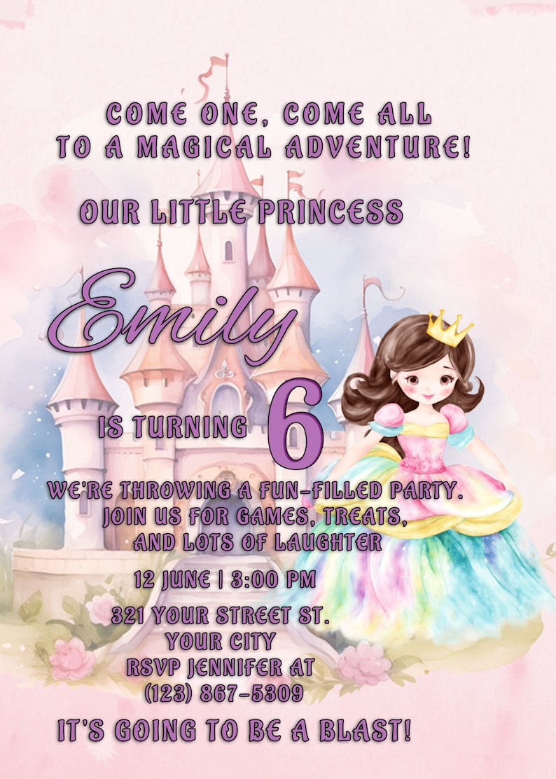 Printable Princess Birthday Card Template 5x7 Editable Photoshop Printable Princess Birthday Card Template 5x7 Editable Photoshop