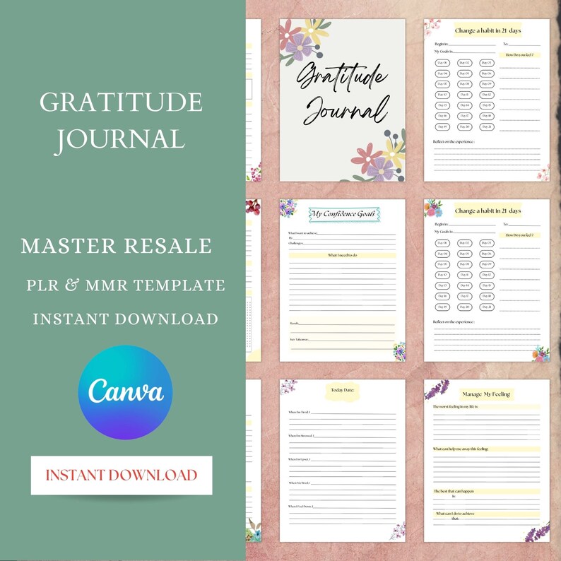 Gratitude Journal With Master Resell , Canva Template,mrr & PLR ...