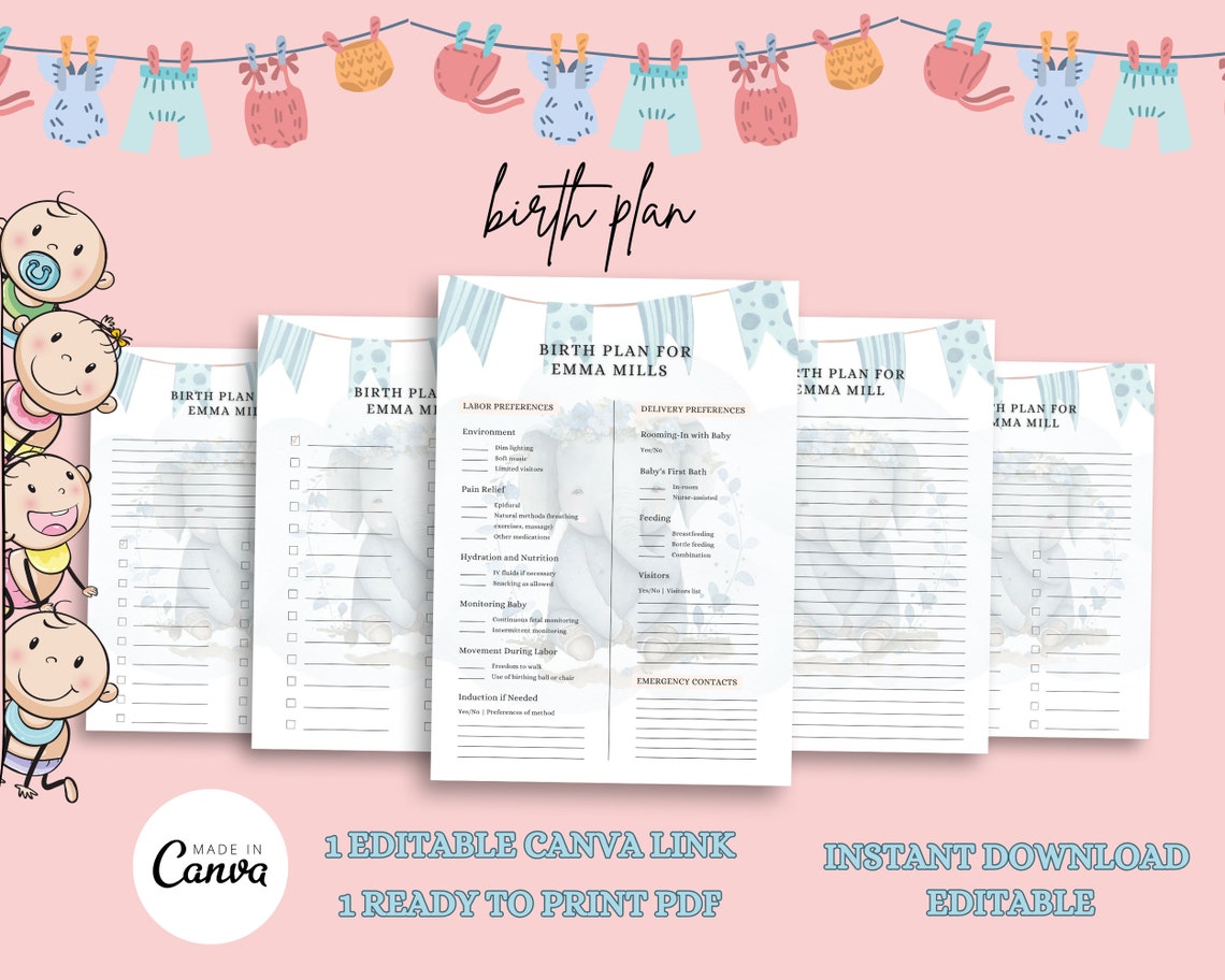 Editable Birth Plan Template Printable Birthing Plan Labour and ...