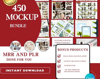 450 Digital Product Mockups: Canva Templates with MRR & PLR