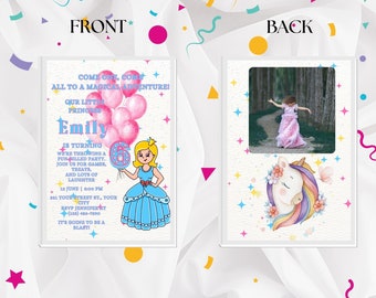 Girl Princess six Birthday 5x7 Invitation, editable , Princess Bday party theme, Cana Editable, Photo Card, Electronic Invite, 3 choices