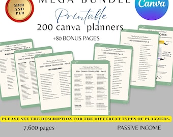 7600+ Pages PLR Canva Template Bundle, 200 Canva PLR Templates, Planners, Journals, Trackers, Printable, Master Resell Rights, PLR Product,