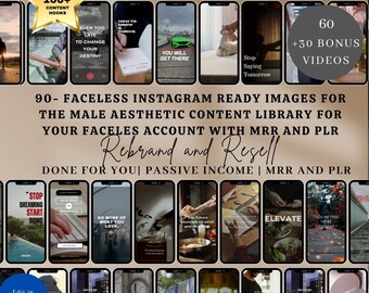 Paquete de 60 videos estéticos sin rostro para hombres, Reels y TikToks, derechos de reventa, MRR/PLR, contenido para redes sociales, videos de stock para hombres, 30 videos adicionales.