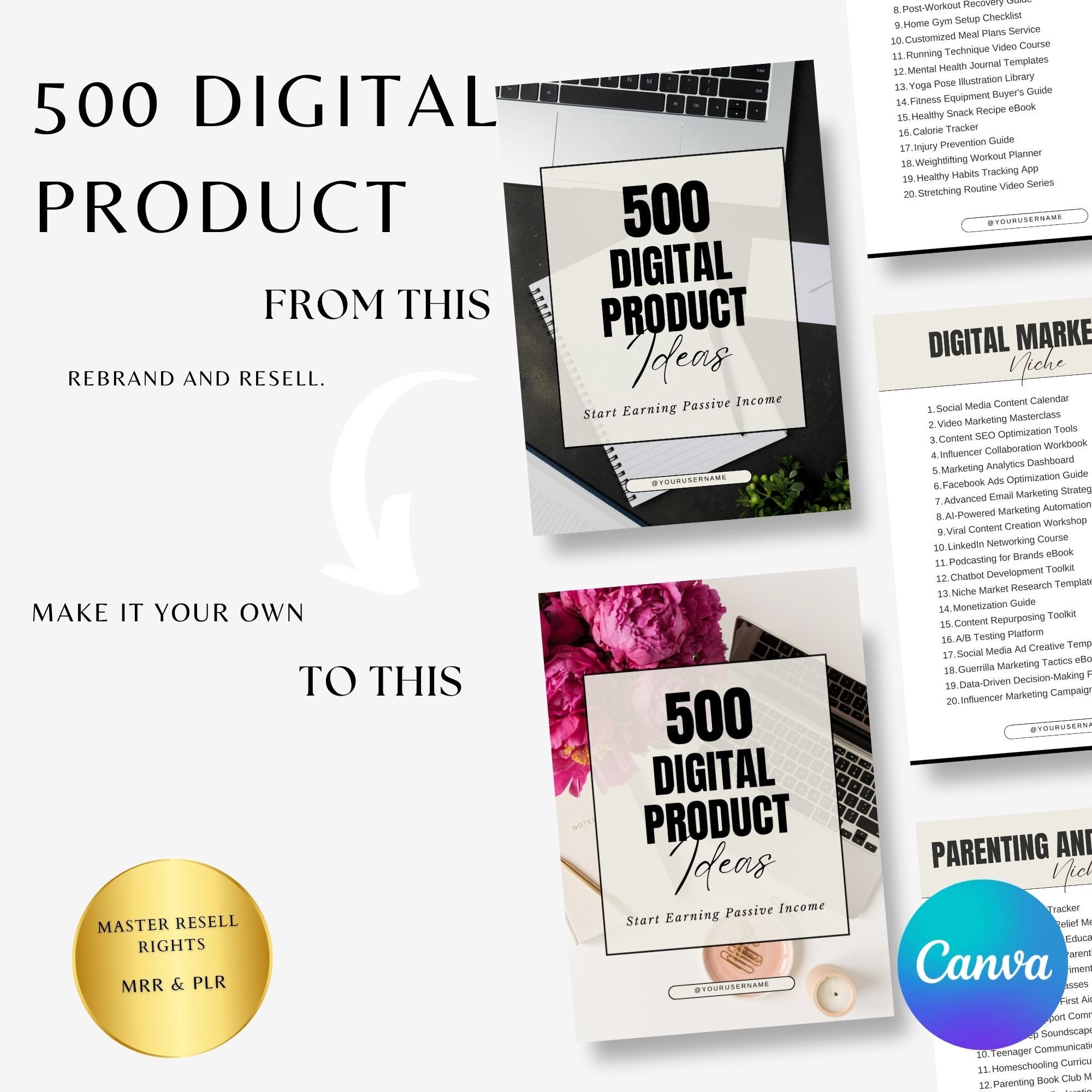 500 Digital Product Ideas: MRR PLR Canva Templates - Etsy