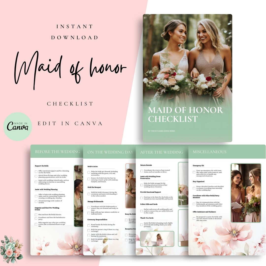 Maid of Honor Checklist Matron of Honor Wedding Checklist - Etsy