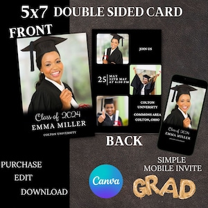 Modern Graduation Invitation 2024: Photo Template (Digital Download)