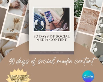 90 Days Social Media Content Guide: MRR & PLR (Canva, PDF)