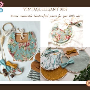 Op de afbeelding: Een set van vier handgemaakte baby-slabbetjes met bloemen- en geometrische patronen. De slabbetjes zijn gemaakt van zacht, absorberend materiaal en hebben een gekrulde rand. De slabbetjes zijn perfect om de kleding van de baby schoon te houden tijdens de maaltijden.