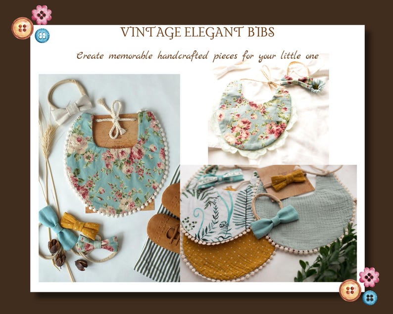 Op de afbeelding: Een set van vier handgemaakte baby-slabbetjes met bloemen- en geometrische patronen. De slabbetjes zijn gemaakt van zacht, absorberend materiaal en hebben een gekrulde rand. De slabbetjes zijn perfect om de kleding van de baby schoon te houden tijdens de maaltijden.