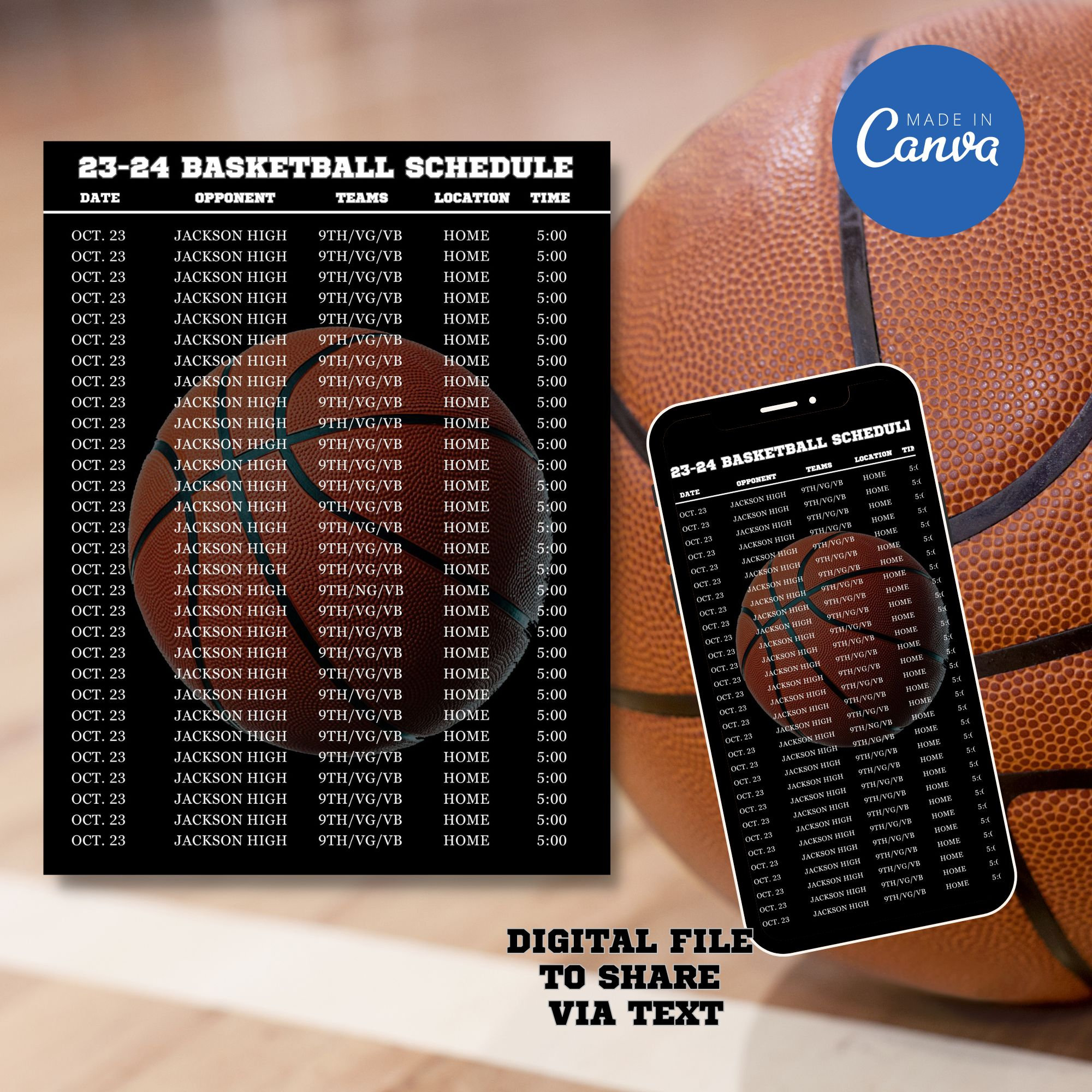 Editable Basketball Schedule Template DIY Canva Basketball Schedule