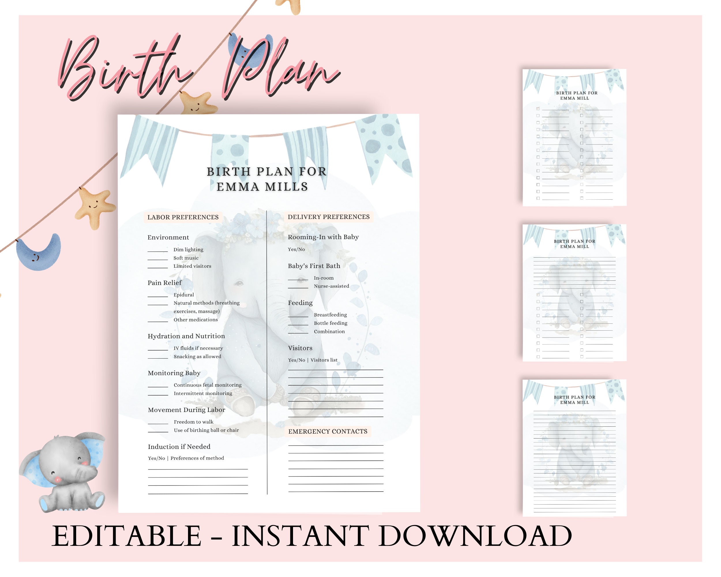 Editable Birth Plan Template Printable Birthing Plan Labour and ...
