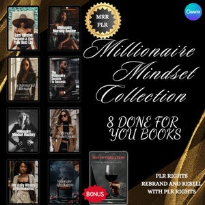 Millionaire Mindset PLR Bundle: 8 Resell Rights Ebooks (Canva Templates)