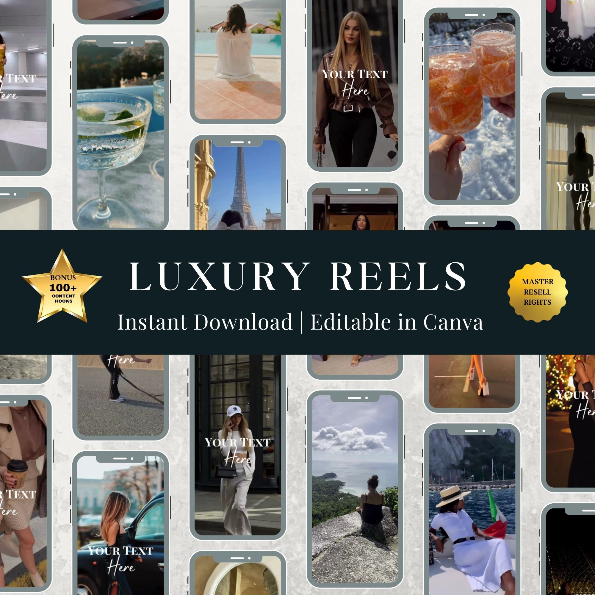 store product block Rich luxury women reels  Luxury rich women reels for instagram  , Reels for tiktok instagram Instant Download Master Resell Rights, Travel poster